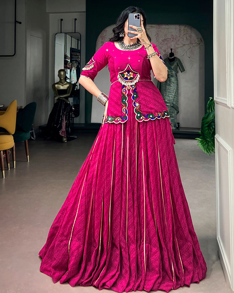 Pink Color Georgette Printed Gota Patti Navratri Lehenga Choli