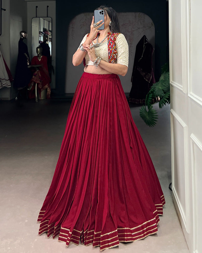 Maroon Color Pure Rayon Navratri Lehenga Choli