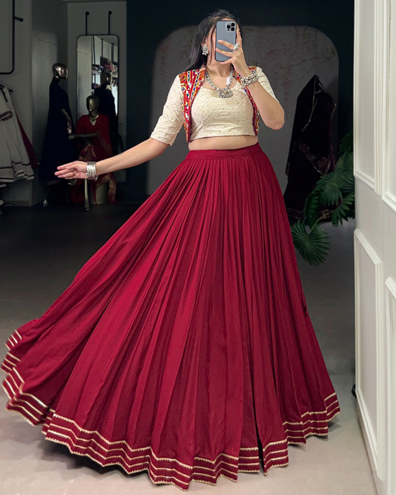 Maroon Color Pure Rayon Navratri Lehenga Choli