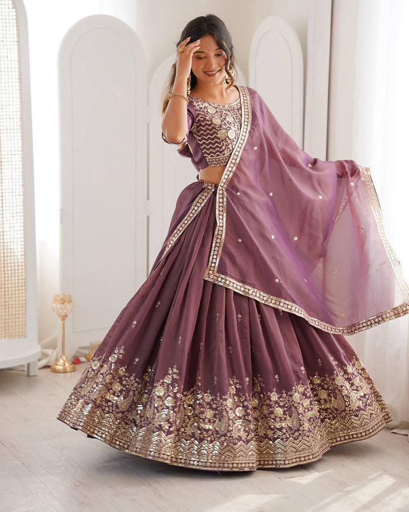 Blend Purple Color Shimmer Silk Lehenga Choli