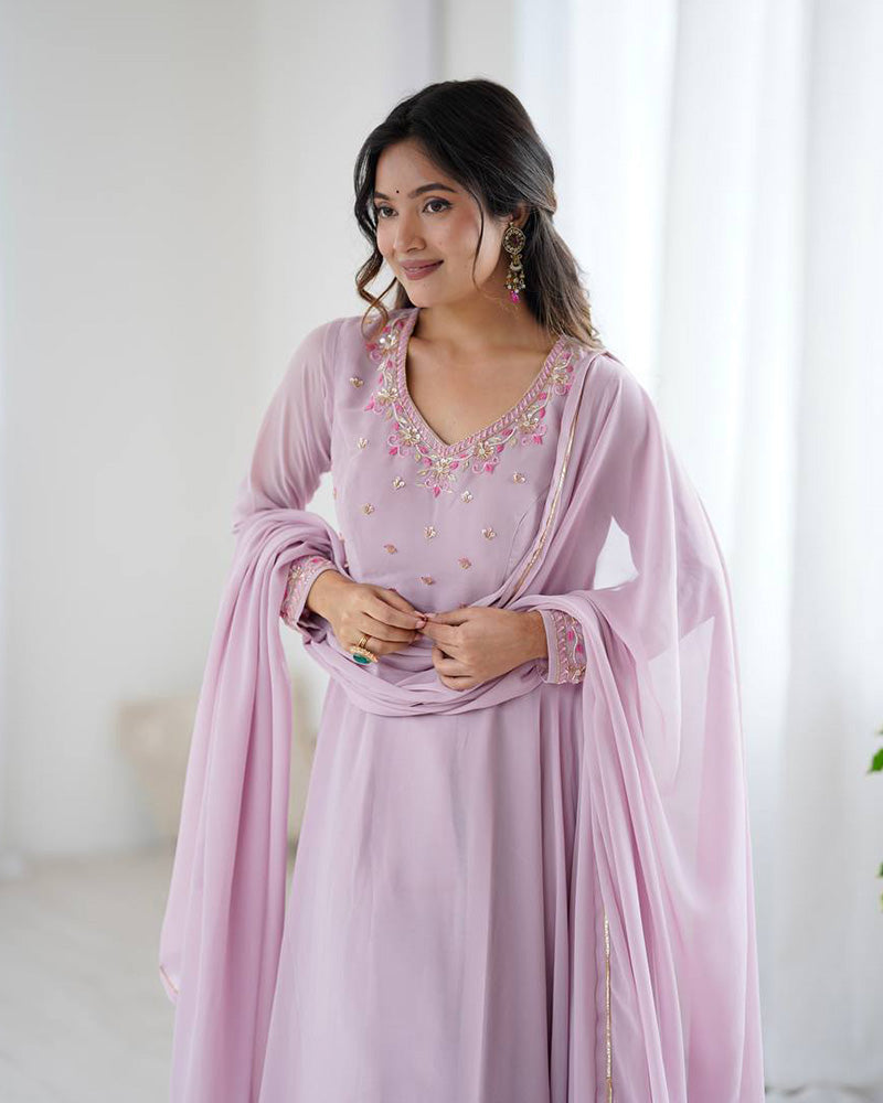 Light Pink Color Georgette Three Piece Anarkali Suit
