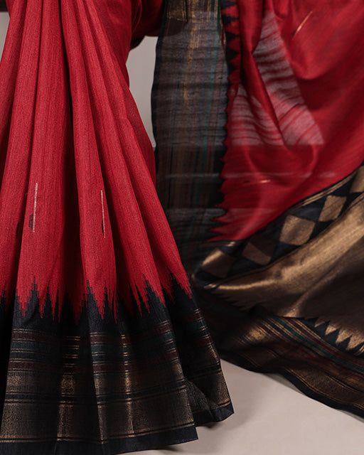 Red Color Bhagalpuri Silk Saree with Zari Weaving Work