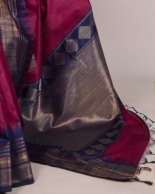 Rani Pink Color Bhagalpuri Silk Saree with Zari Weaving Work