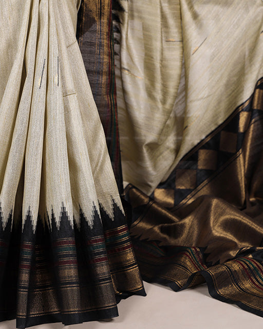 Ivory Gold Color Bhagalpuri Silk Saree with Zari Weaving Work