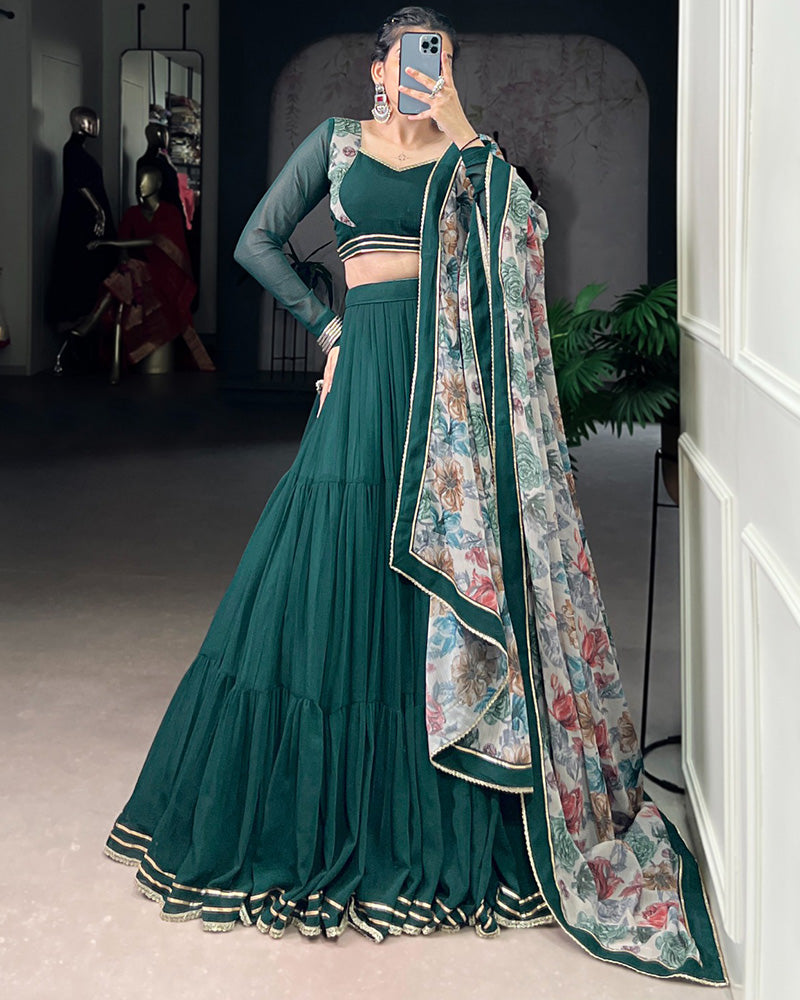 Traditional Green Color Marble Navratri Lehenga Choli