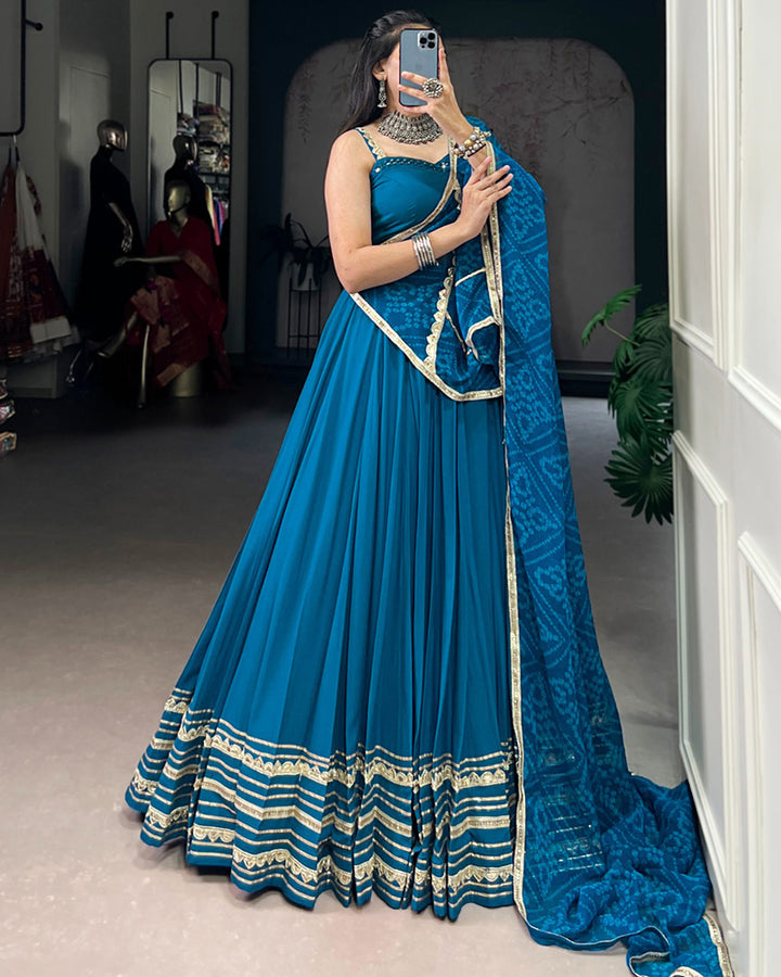 Classic Teal Green Color Pure Rayon Navratri Lehenga Choli