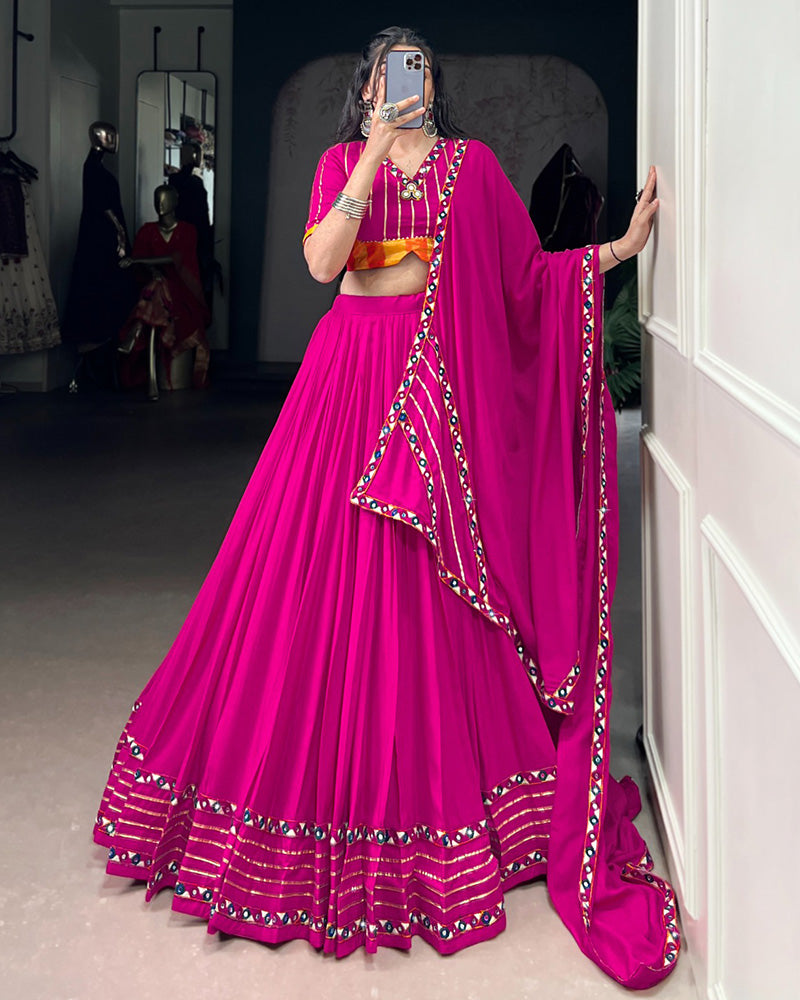 Elegant Pink Color Pure Rayon Navratri Lehenga Choli