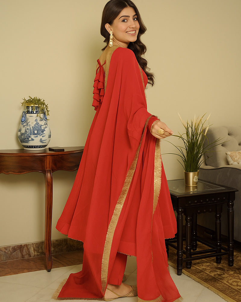 Red Color Georgette Three Piece Anarkali Suit