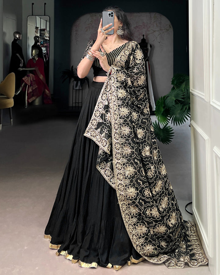 Traditional Black Color Pure Rayon Lehenga Choli