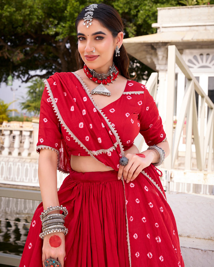 Red Color Pure Chanderi Plain Navratri Lehenga choli