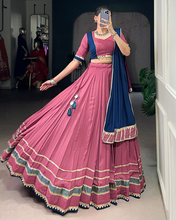 Elegant Dusty Pink Color Pure Rayon Navratri Lehenga Choli