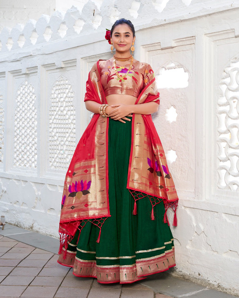 Green Color Vichitra Silk Jacquard Paithani Silk Half Saree