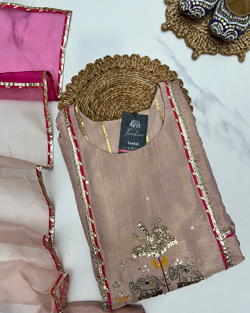 Pink Color Shimmer Silk Three Piece Kurti Suit