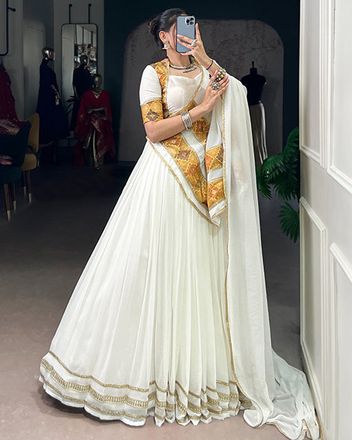 Elegant White Marble Fabric Navratri Lehenga Choli