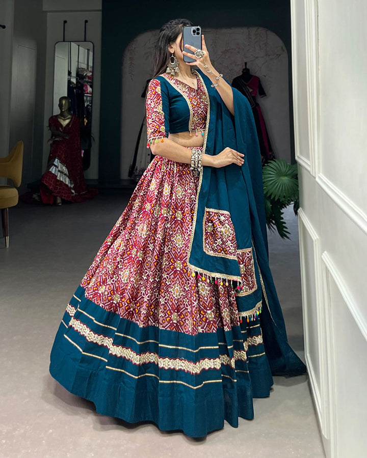 Red Color Rayon And Dola Silk Navratri Lehenga Choli