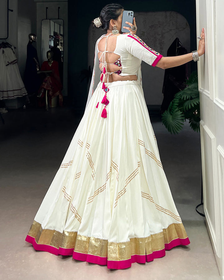 Traditional White Color Pure Rayon Navratri Lehenga Choli