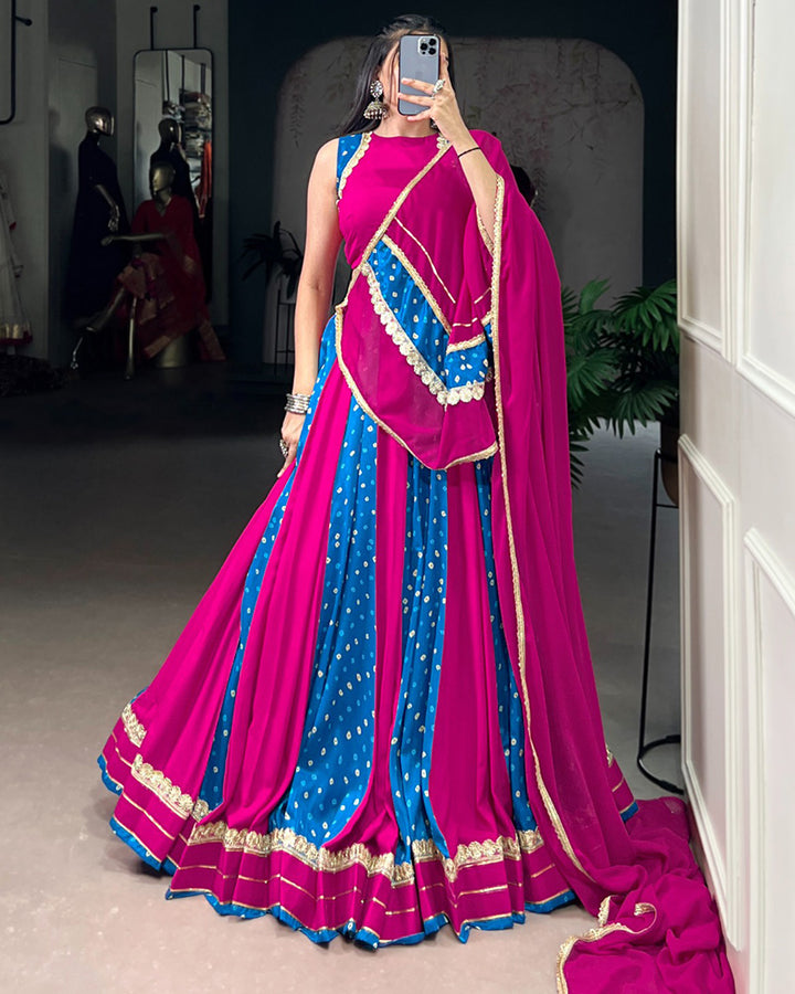 Elegant Dual-Tone Magenta And Blue Navtratri Lehenga Choli