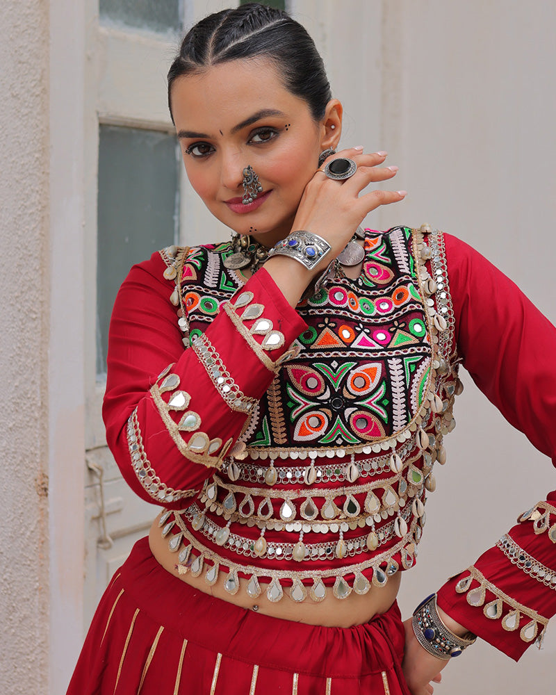 Maroon Color Roman Silk Navratri Lehenga Choli