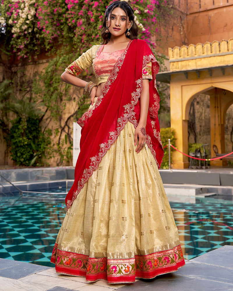 Yellow Color Slub Kota Paithani Silk Lehenga Choli
