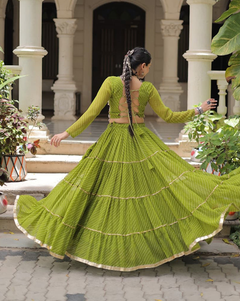 Parrot Green Color Soft Georgette Navratri Lehenga Choli