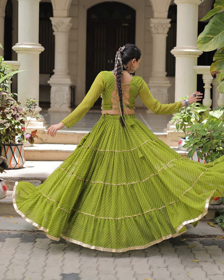 Parrot Green Color Soft Georgette Navratri Lehenga Choli