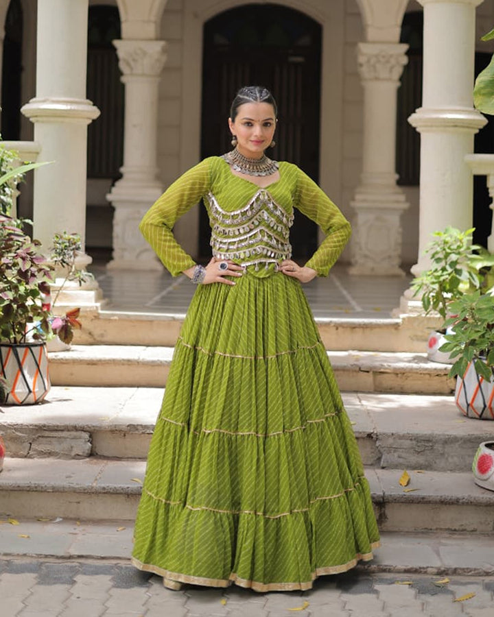 Parrot Green Color Soft Georgette Navratri Lehenga Choli