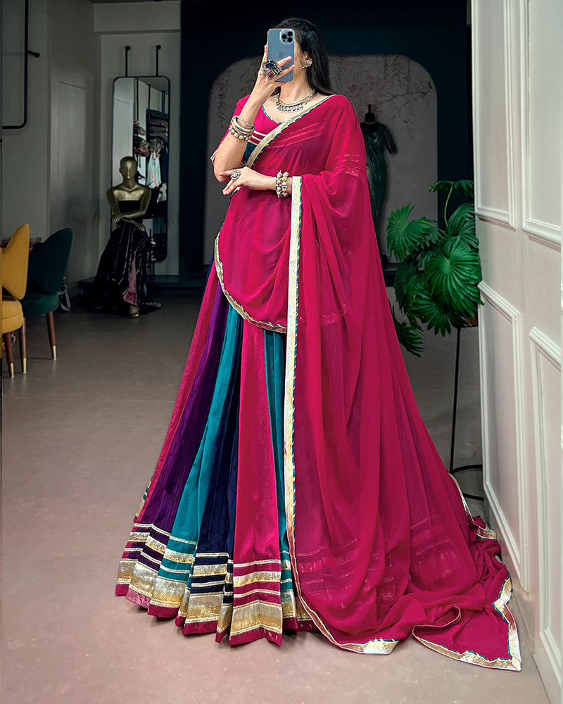Traditional Pink Color Rich Chinon Navratri Lehenga Choli