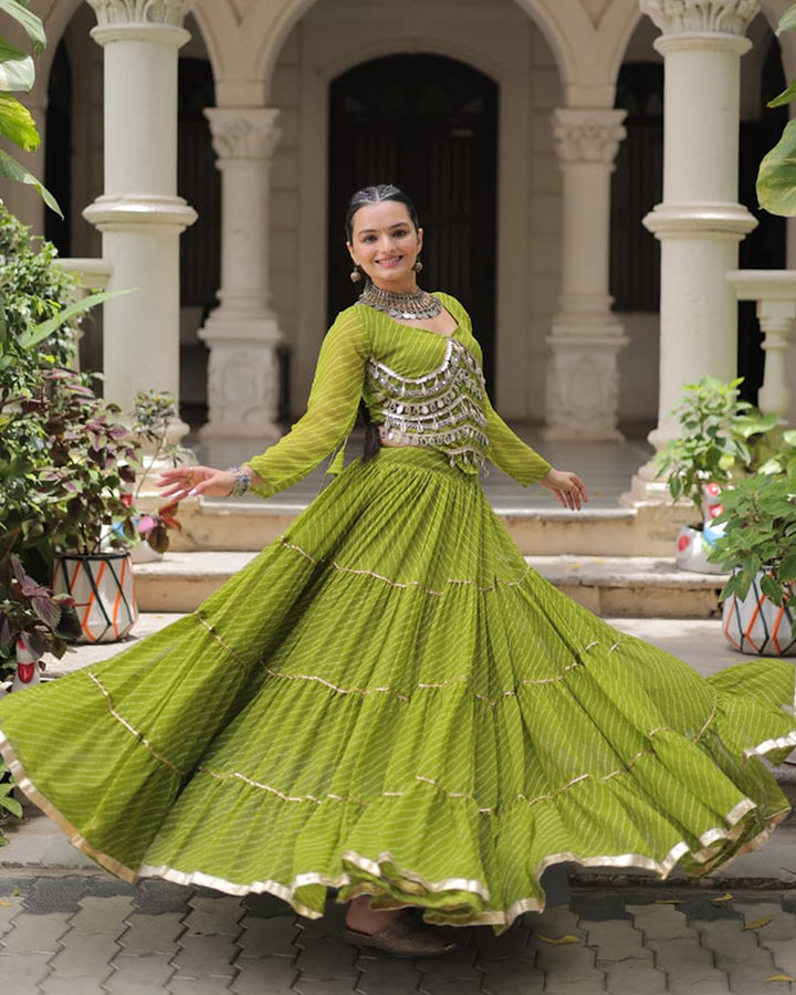 Parrot Green Color Soft Georgette Navratri Lehenga Choli