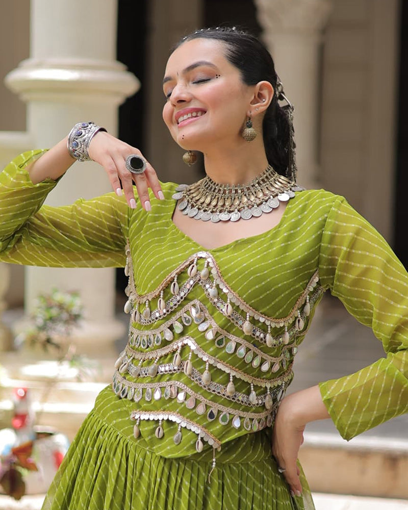 Parrot Green Color Soft Georgette Navratri Lehenga Choli