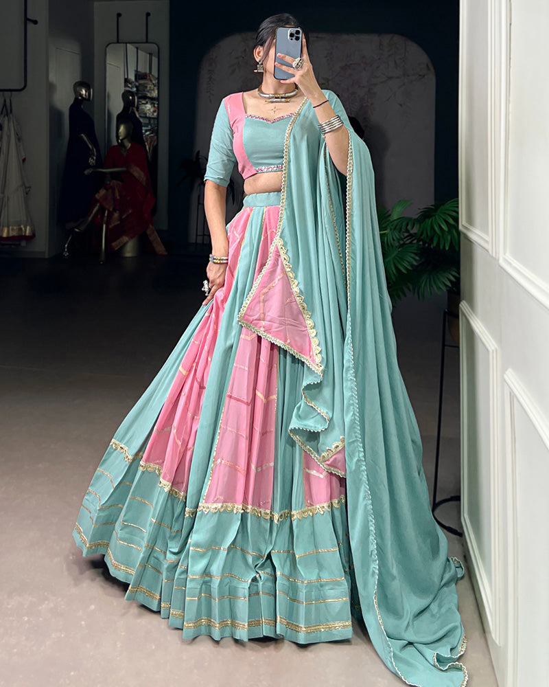 Elegant Dual-Tone Sky And Light Pink Navtratri Lehenga Choli