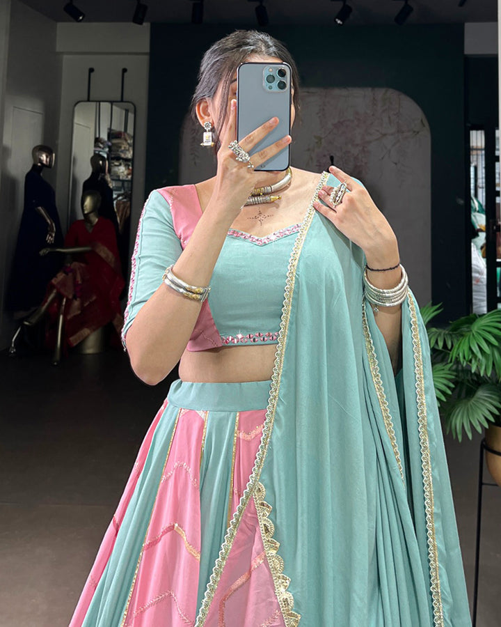 Elegant Dual-Tone Sky And Light Pink Navtratri Lehenga Choli