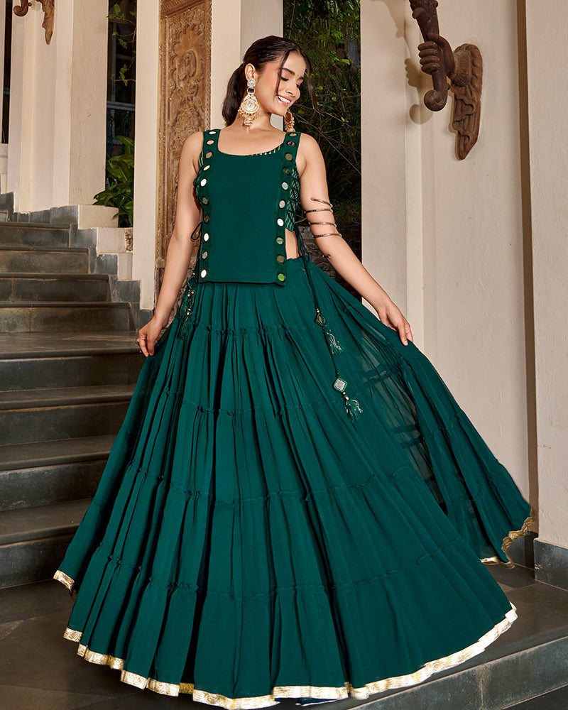 Traditional Green Color Pure Marbel Navratri Lehenga Choli