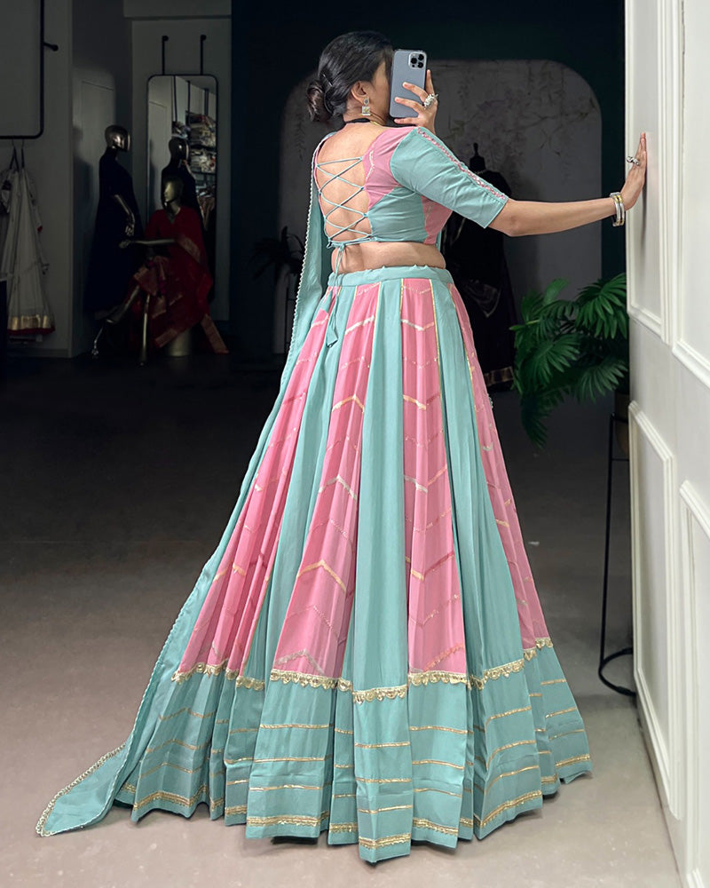 Elegant Dual-Tone Sky And Light Pink Navtratri Lehenga Choli