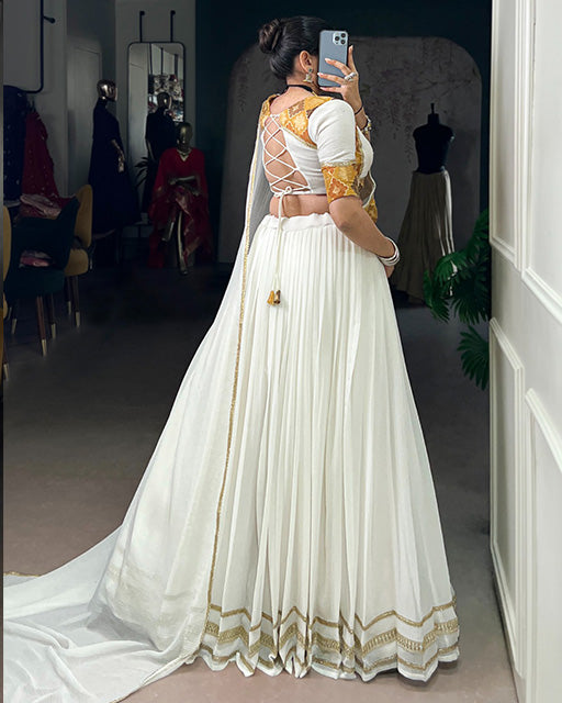 Elegant White Marble Fabric Navratri Lehenga Choli