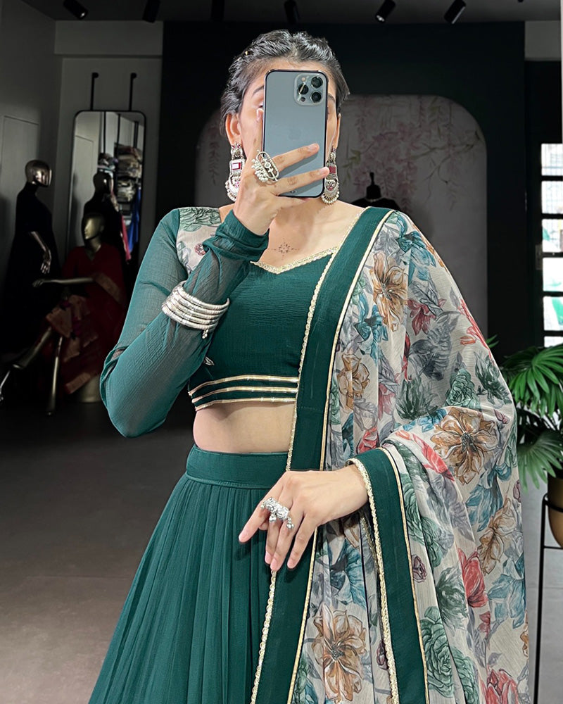 Traditional Green Color Marble Navratri Lehenga Choli