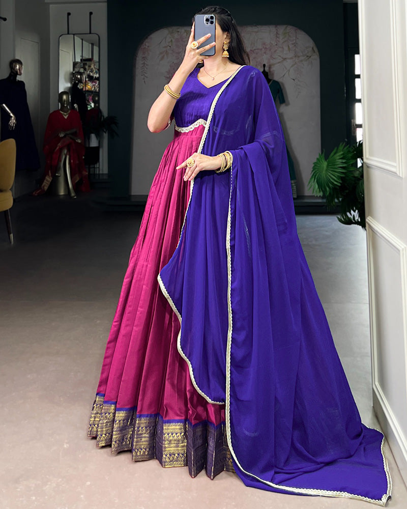 Pink Color Aura Silk Zari Weaving Gown