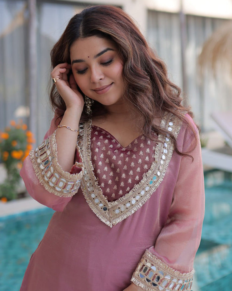 Dusty Rose Pink Color Salasa Plazzo Suit