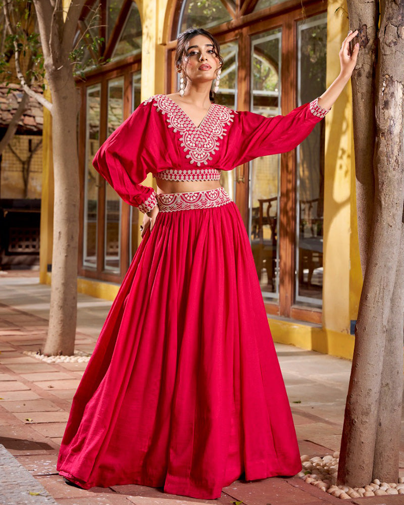 Rani Pink Color Vichitra Silk Embroidered Lehenga Choli