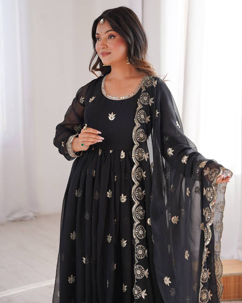 Black Color Georgette Sequence Embroidered Anarkali Suit