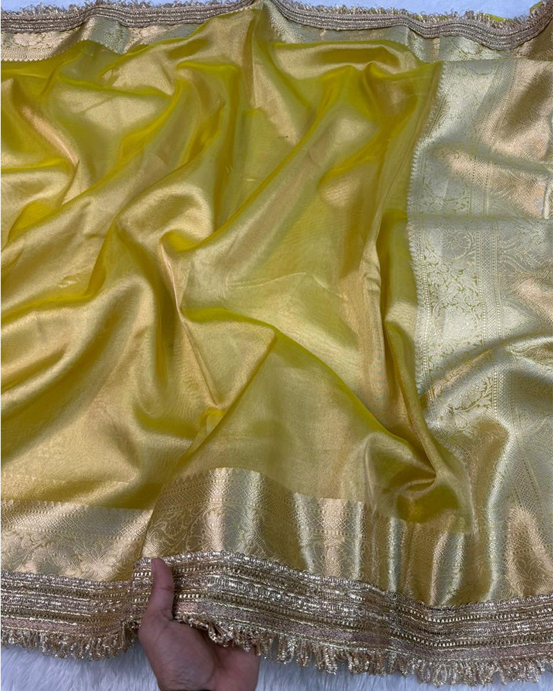Yellow Coloor Banarasi Organza Tissue Silk Saree