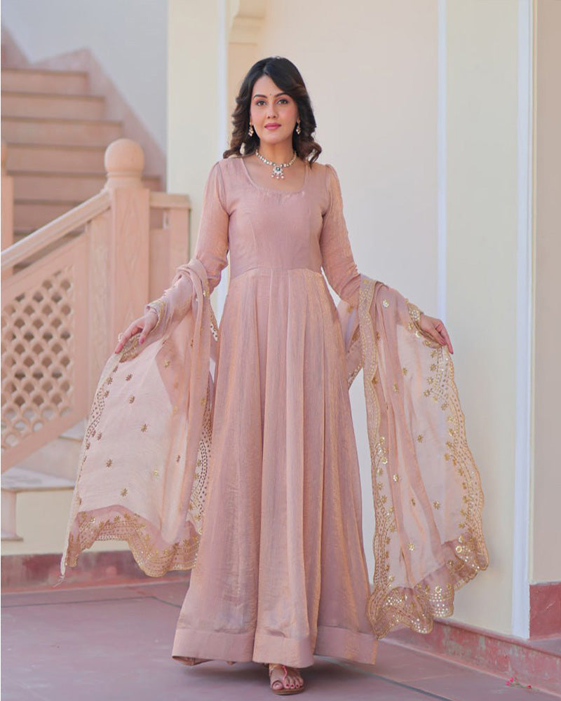 Peach Color Fendi Chiffon Gown