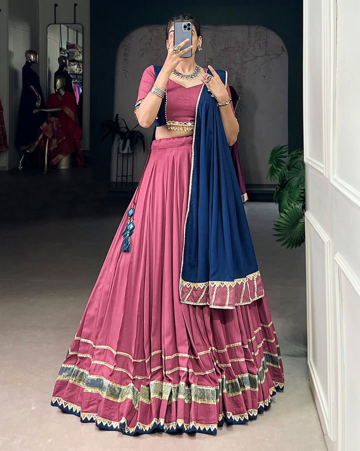 Elegant Dusty Pink Color Pure Rayon Navratri Lehenga Choli