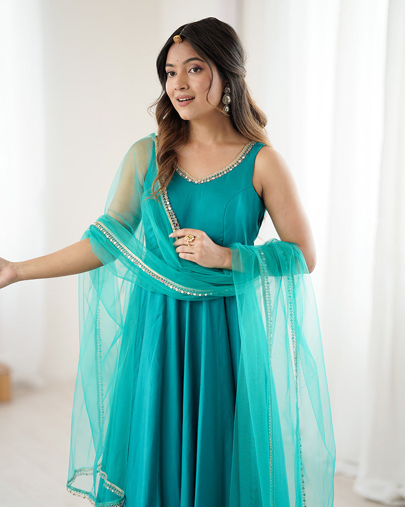 Rama Color Chanderi Pure Roman Silk Anarkali Suit