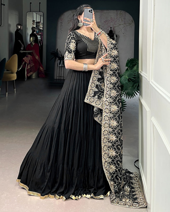 Traditional Black Color Pure Rayon Lehenga Choli