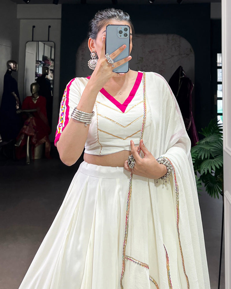 Traditional White Color Pure Rayon Navratri Lehenga Choli