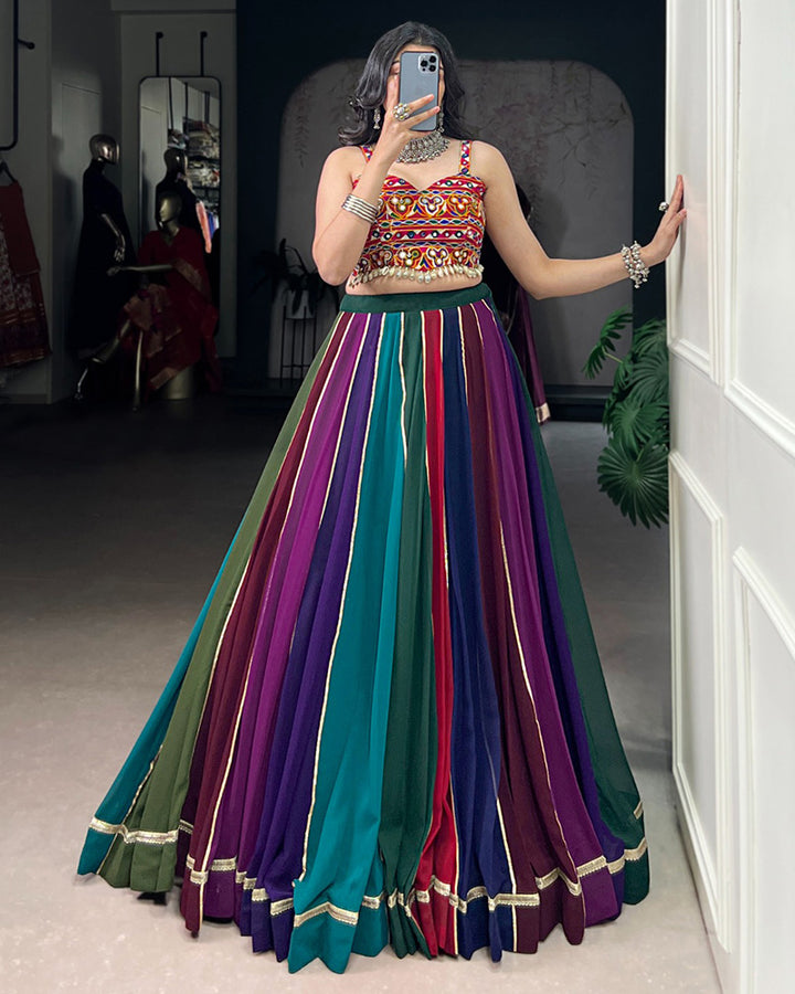 Multi Color Georgette Navratri Lehenga With Gamthi Choli