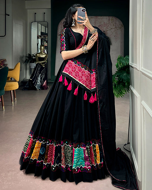 Multi Color Kadi Cotton Navratri Lehenga Choli