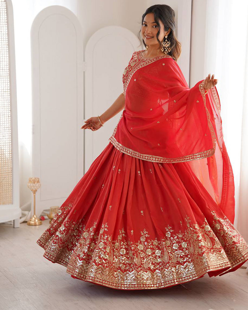 Orange Color Shimmer Silk Lehenga Choli