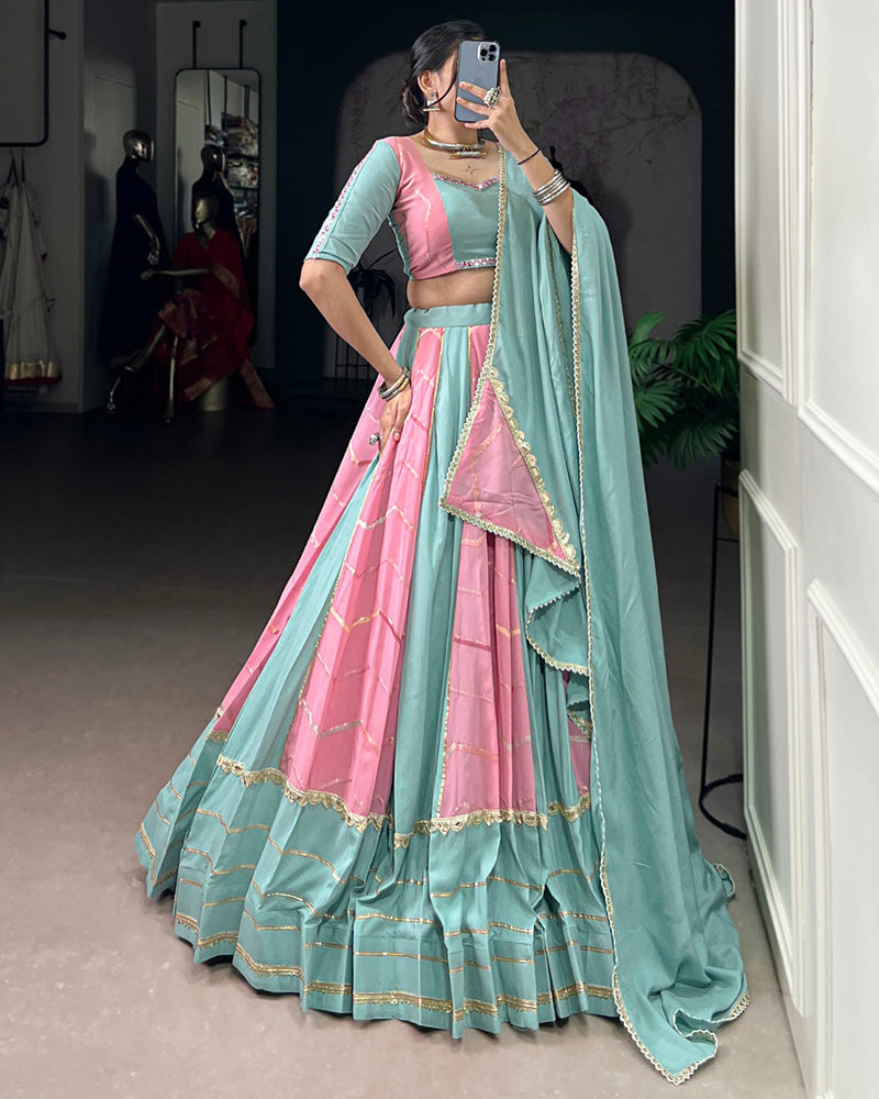 Elegant Dual-Tone Sky And Light Pink Navtratri Lehenga Choli