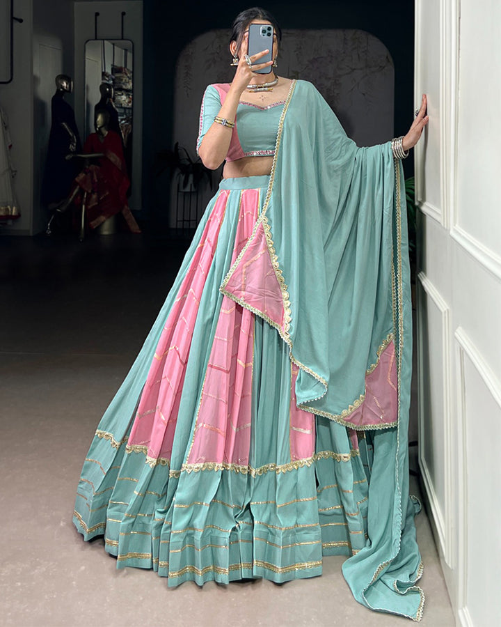 Elegant Dual-Tone Sky And Light Pink Navtratri Lehenga Choli